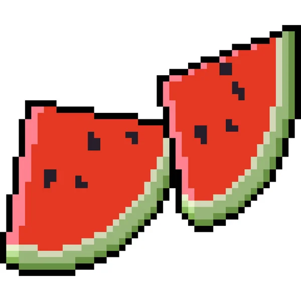 Vektor Pixel Art Watermelon Piece Cartoo Terisolasi - Stok Vektor