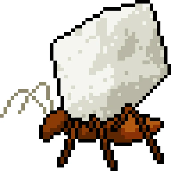 Vector Pixel Art Ant Carry Sugar Isolated Cartoon — Stock Vector