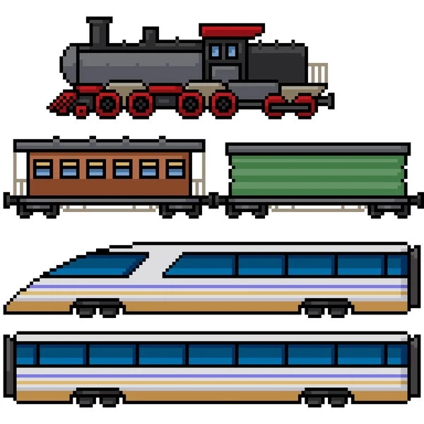 Pixel Art Set Izolovaný Vlak Retro Moderní — Stockový vektor