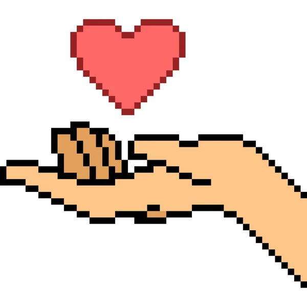 Vector Pixel Kunst Hand Gebaar Liefde Geïsoleerd — Stockvector