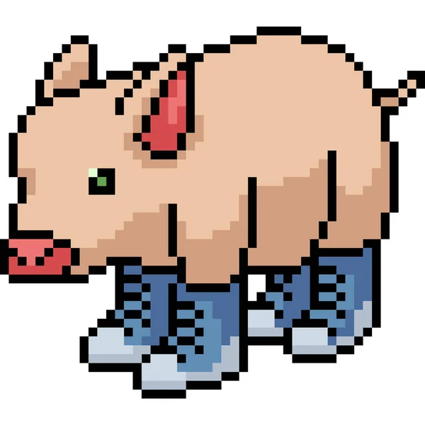 ベクトルピクセルアート豚ペット隔離漫画 — ストックベクタ