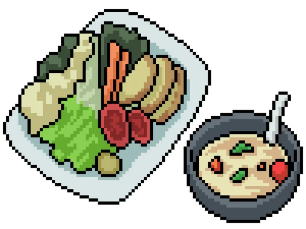 Piksel Seni Sehat Sup Sayuran - Stok Vektor