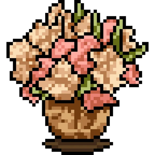 Wektor Pixel Sztuka Kwiat Wazon Izolowane Kreskówka — Wektor stockowy