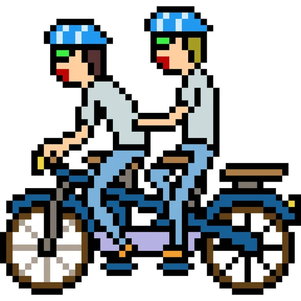 Vektor Pixel Művészet Duo Kerékpár Elszigetelt Rajzfilm — Stock Vector