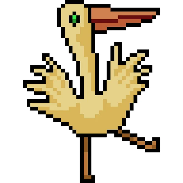 Vector Pixel Arte Pájaro Caminar Dibujos Animados Aislados — Vector de stock