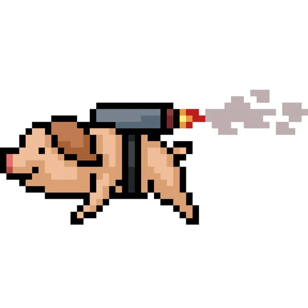 Vektor Pixel Art Pig Jet Kartun Terisolasi - Stok Vektor