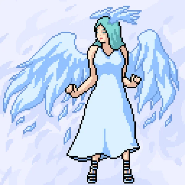 Pixel Arte Anjo Branco Bonito —  Vetores de Stock