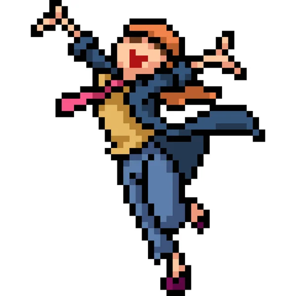 Vecteur Pixel Art Heureux Femme Isolé Dessin Animé — Image vectorielle