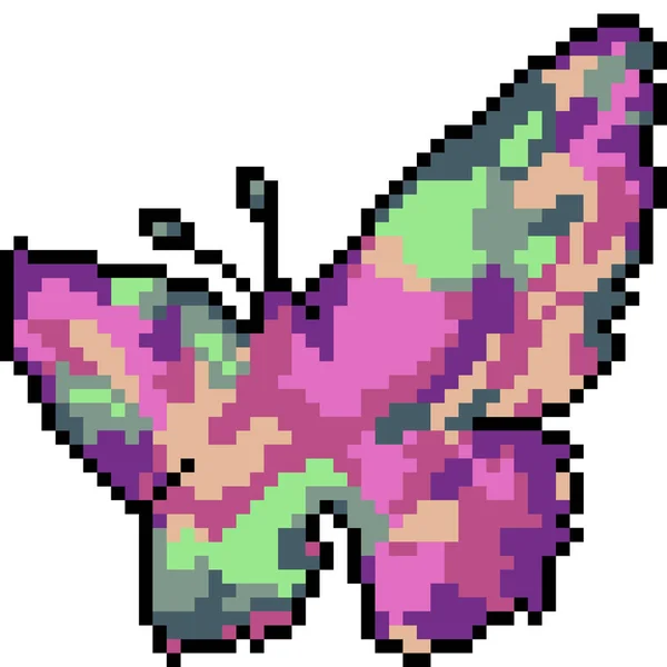 Vector Pixel Arte Mariposa Colorido Dibujos Animados Aislados — Vector de stock