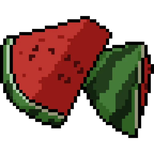Vector Pixel Kunst Watermeloen Stuk Geïsoleerde Cartoon — Stockvector