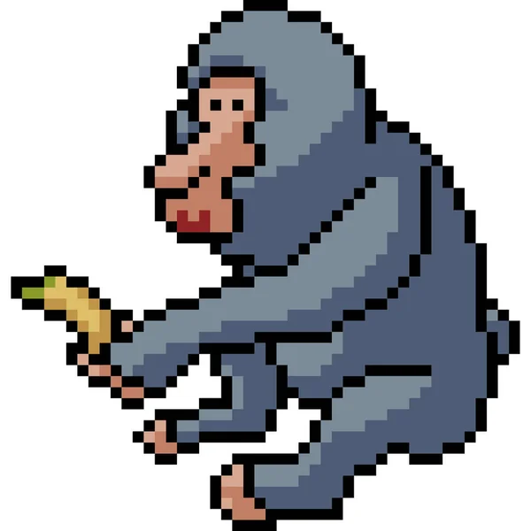 Vector Pixel Kunst Aap Geven Banaan Geïsoleerde Cartoon — Stockvector