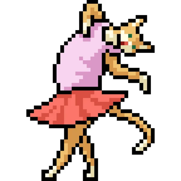 Vettore Pixel Art Gatto Balletto Isolato Cartone Animato — Vettoriale Stock