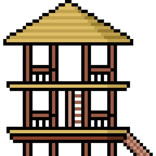 Wektor Pixel Sztuka Chata Wieża Izolowane Kreskówka — Wektor stockowy