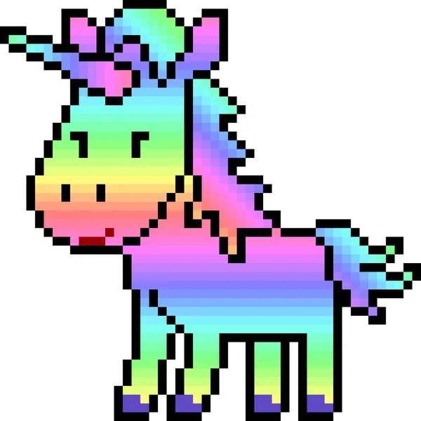 Vector Pixel Arte Unicornio Arco Iris Dibujos Animados Aislados — Vector de stock
