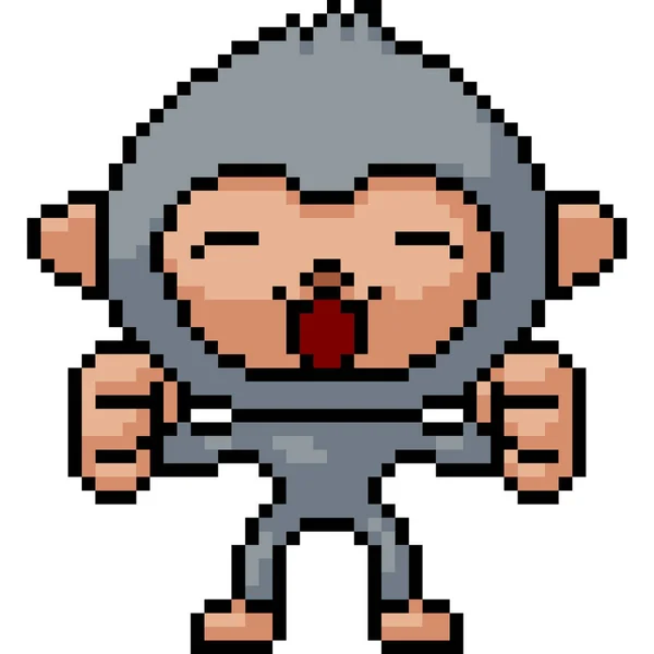 Vecteur Pixel Art Heureux Singe Isolé Dessin Animé — Image vectorielle