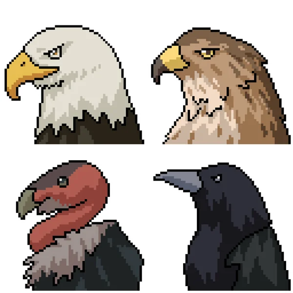 Pixel Arte Halcón Cabeza Pájaro — Vector de stock