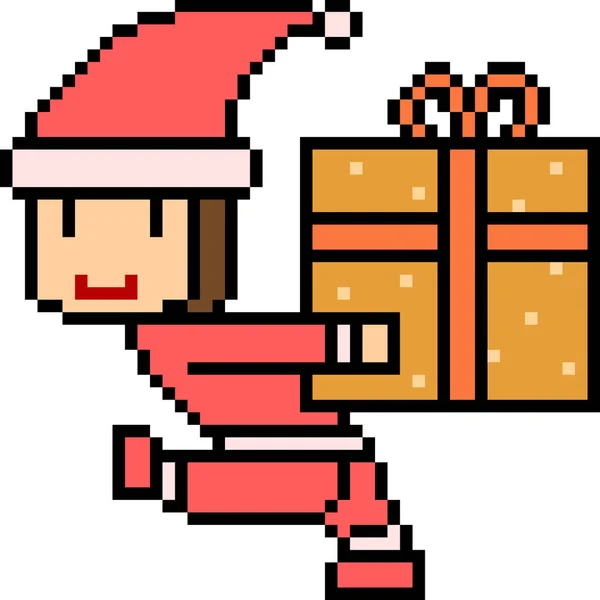 Vector Pixel Art Santa Gift Box Isolated — Stock Vector