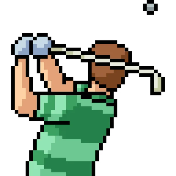 Vector Pixel Kunst Golf Swing Geïsoleerde Cartoon — Stockvector