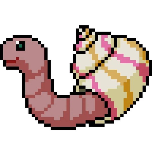 Vector Pixel Art Worm Snail Isolated Cartoon — Stock Vector