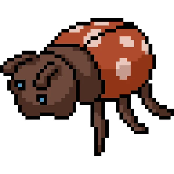 Vector Pixel Artă Ladybug Desene Animate Izolate — Vector de stoc