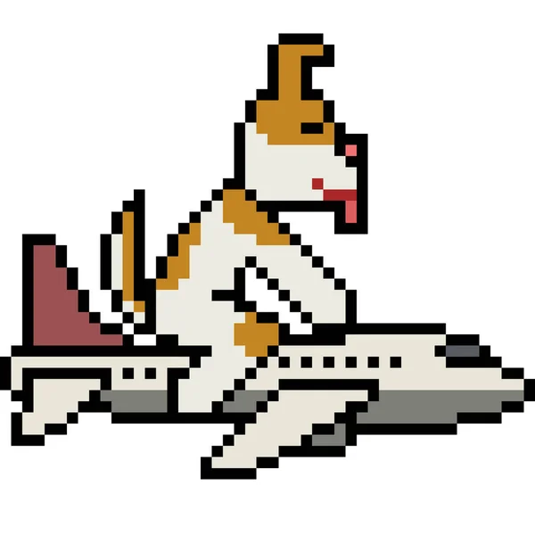 Vektor Pixel Kunst Hund Fahrt Flugzeug — Stockvektor