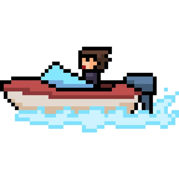 Vector Pixel Art Beach Boat Isolated Cartoon — Stock Vector