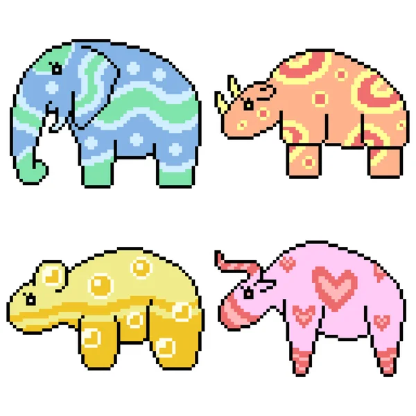 Conjunto Pixel Arte Aislado Lindo Animal Con Dibujos — Vector de stock