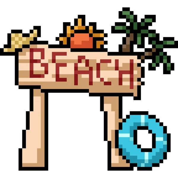 Vector Pixel Art Beach Sign Isolated Cartoon — Stock Vector