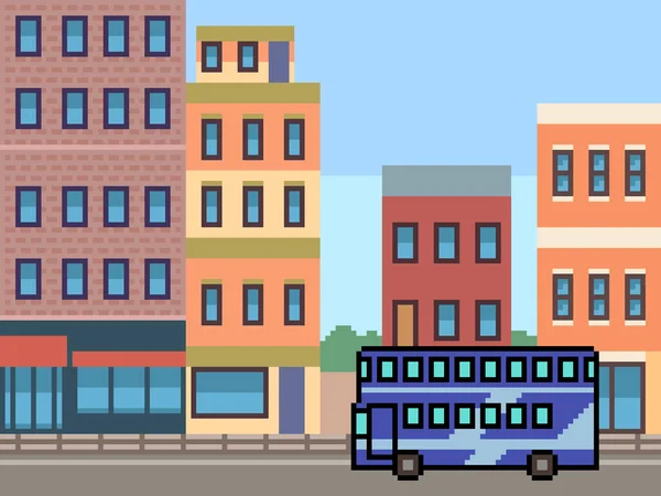 Pixel Arte Del Autobús Turístico Ciudad — Vector de stock