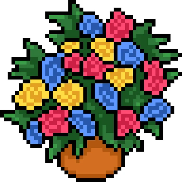 Vektor Pixel Konst Färgglada Blomma Potten Isolerad Tecknad — Stock vektor