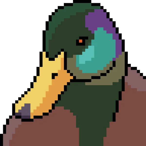 Vector Pixel Arte Cabeza Pato Dibujos Animados Aislados — Vector de stock