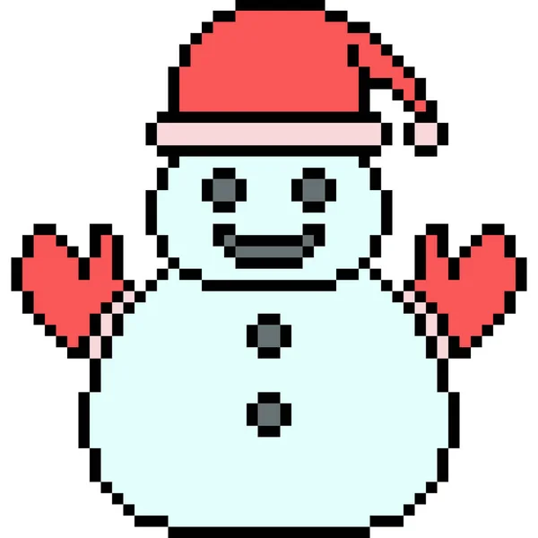 Vecteur Pixel Art Père Noël Bonhomme Neige Isolé — Image vectorielle