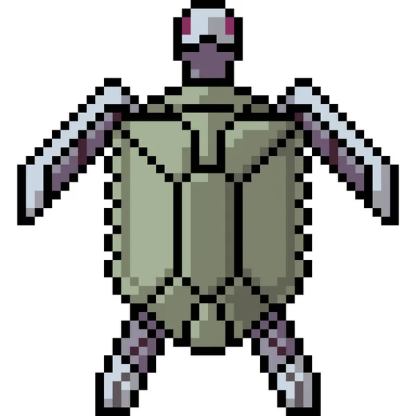 Vecteur Pixel Art Tortue Robot Dos Isolé Dessin Animé — Image vectorielle