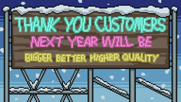 Vektör piksel sanatı. Müşterilere çizgi film sahnesi için teşekkürler.