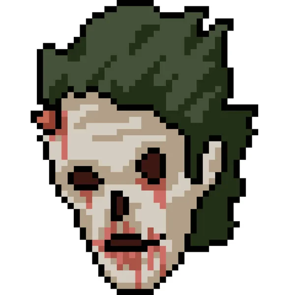 Vector Pixel Art Zombie Face Isolated Cartoon — Stock Vector