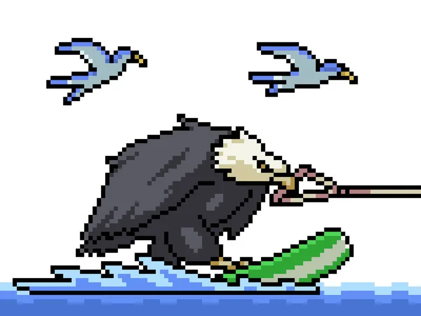 Pixel Art Eagle Surf Ski — Stock Vector