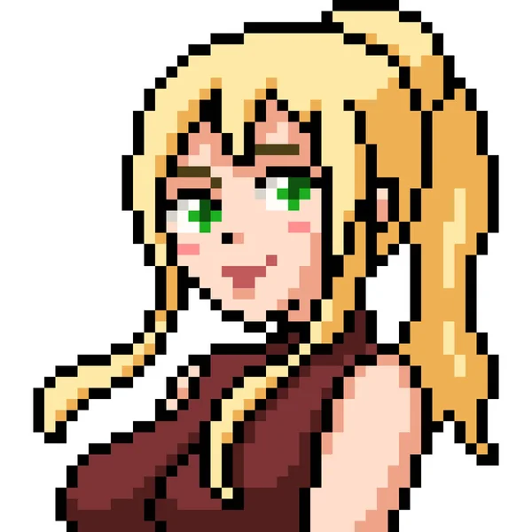 Vector Pixel Arte Anime Chica Aislado Cartoo — Vector de stock