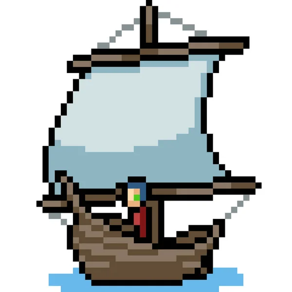 Vecteur Pixel Art Bateau Isolé Dessin Animé — Image vectorielle