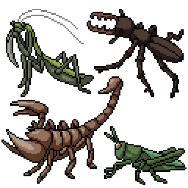 Pixel Art Set Geïsoleerd Klein Insect — Stockvector