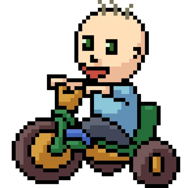 Vektor Pixel Kunst Baby Fahrrad Isoliert Karikatur — Stockvektor