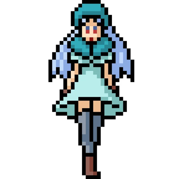 Vecteur Pixel Art Anime Fille Isolé Dessin Animé — Image vectorielle