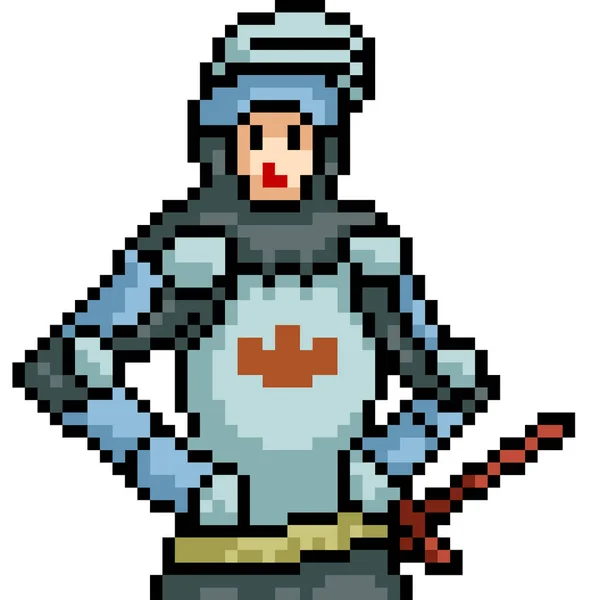 Vetor Pixel Arte Cavaleiro Medieval Isolado Cartoo —  Vetores de Stock