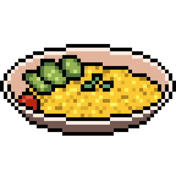 Wektor Pixel Sztuka Jedzenie Curry Ryż Izolowane — Wektor stockowy
