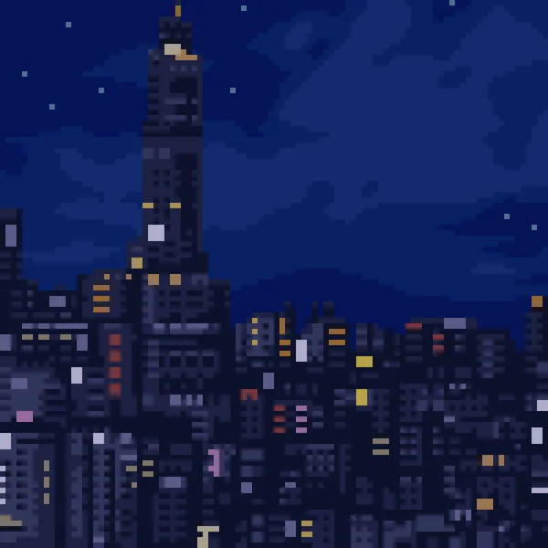 Pixel Kunst Van Stad Nachtzicht — Stockvector