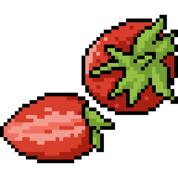 Vektor Pixel Art Strawberry Kartun Terisolasi - Stok Vektor