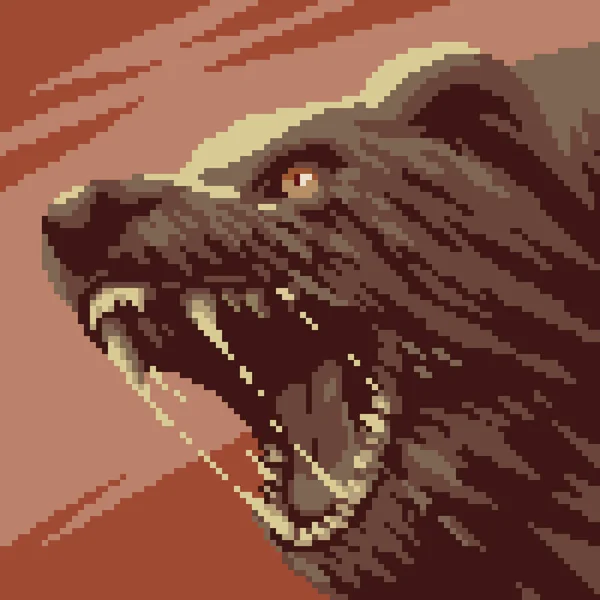 Pikselowa Sztuka Dzikiego Wściekłego Niedźwiedzia — Wektor stockowy