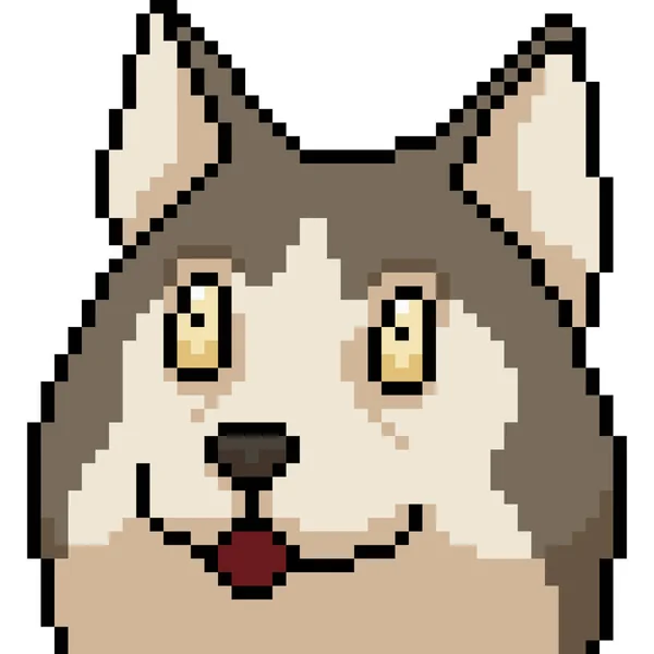 Vector Pixel Kunst Husky Gezicht Expressie Geïsoleerde Cartoon — Stockvector