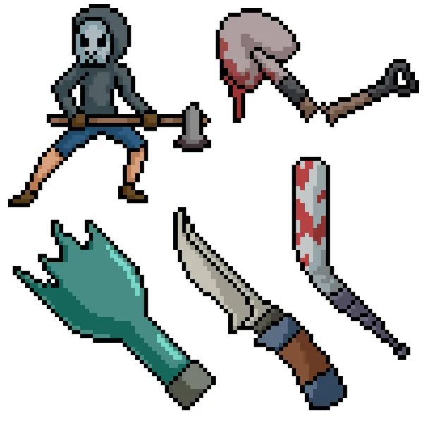 Pixel Set Artă Izolat Arma Ucigaș — Vector de stoc