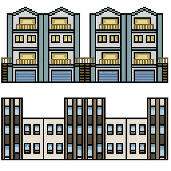 Pixel Art Set Isolé Ville Maison Boucle — Image vectorielle
