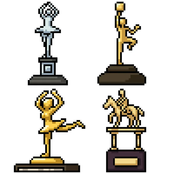 Pixel Art Set Trofeo Oro Aislado — Archivo Imágenes Vectoriales